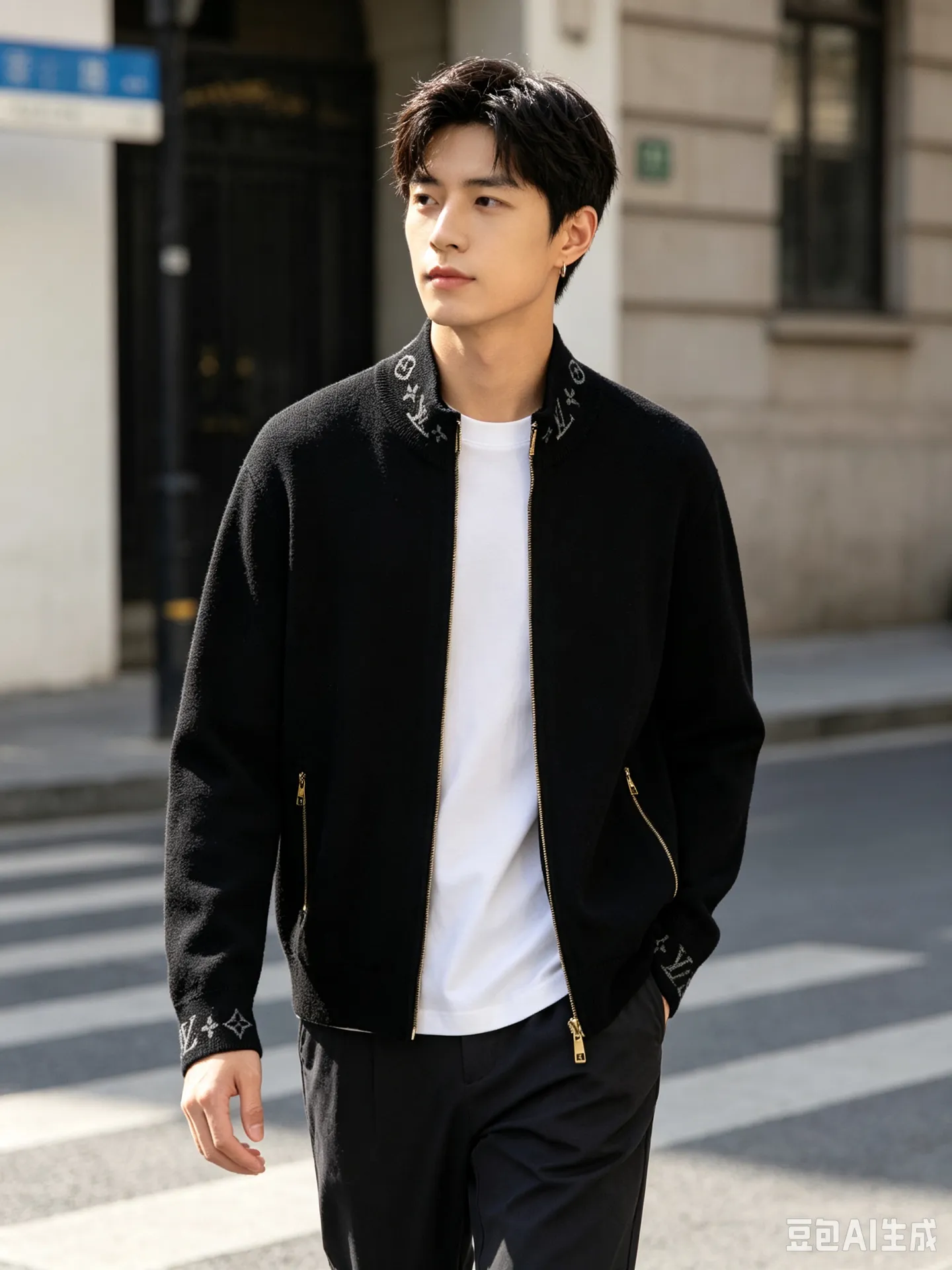Louis Vuitton/Louis Vuitton jacquard threaded wool zipper jacket